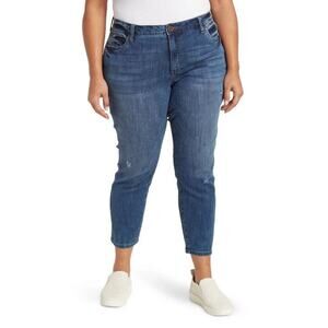 KUT Women Blue Distressed Katy Denim Ankle Crop Straight Jeans Plus Size 22W